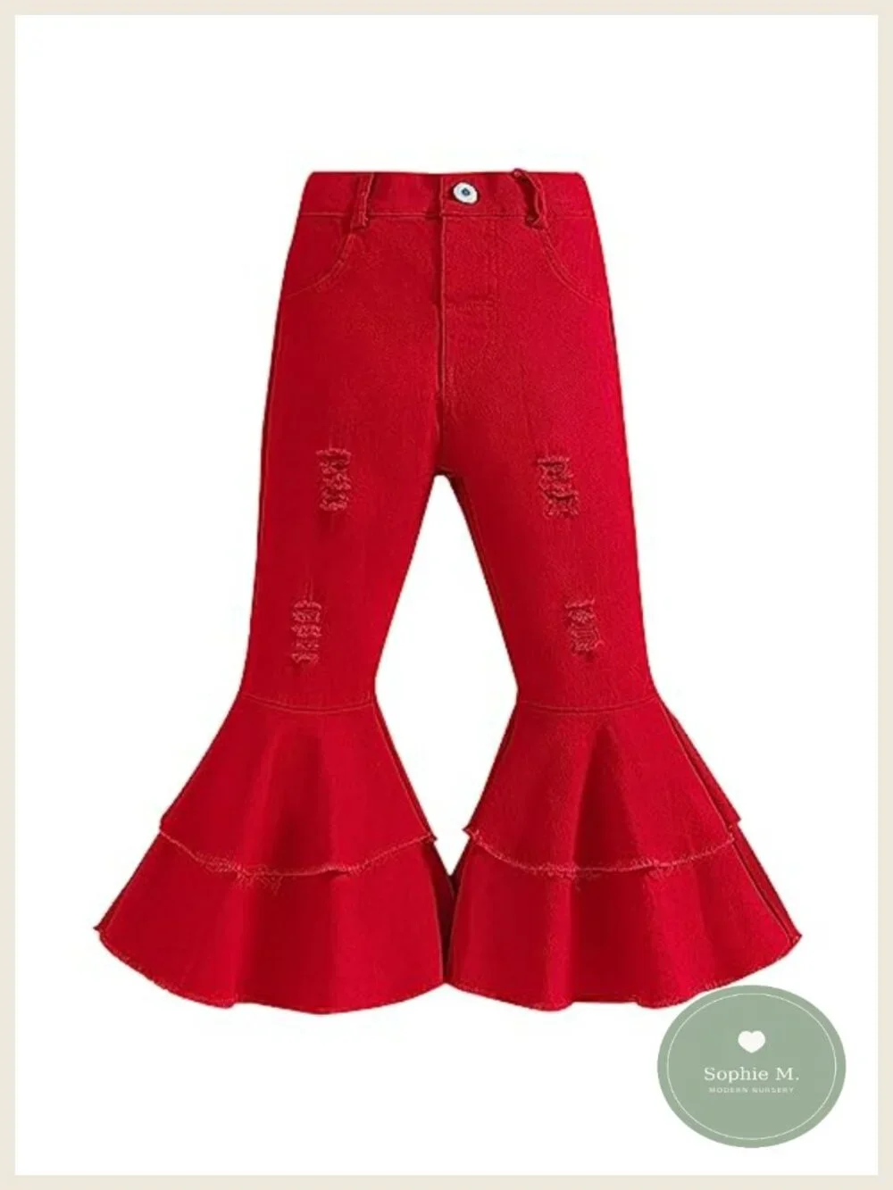 Toddler Girls Ruffle Ripped Flare Jeans Bell Bottom Denim Leggings Casual Pants